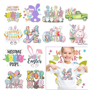 12 Sheets Easter Iron on Stickers Easter Rabbit Iron on Decals Patches Spring...